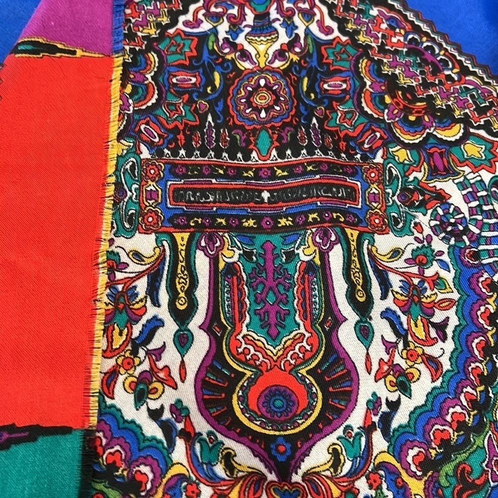 90’S COLORFUL SCARF WITH COLORBLOCK AND RAW HEM OUTER - Picture 7 of 14